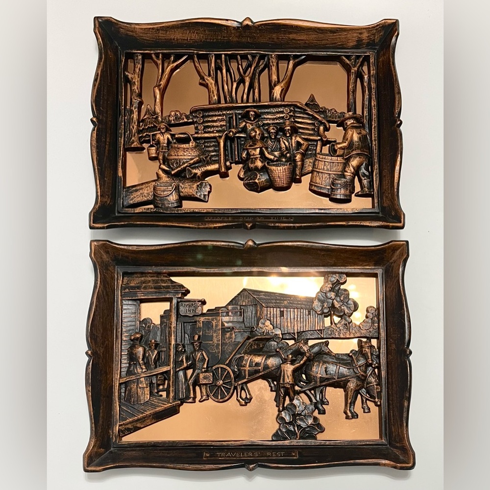 Coppercraft Guild  “Maple Sugar Time” & “Travelers Rest” 3D Metal Wall Art